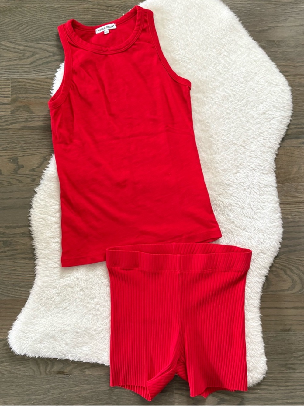 COTTON CITIZEN REVOLVE red ribbed cotton stretchy knit tank top biker short set